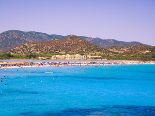 Fototapeta premium Transparent and turquoise sea in Porto Giunco, Sardinia, Italy