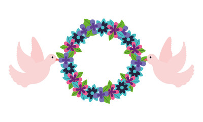 pigeons with wreath flowers decoration
