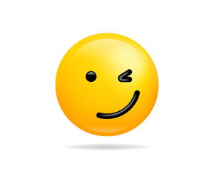 Emoji smile icon vector symbol. Winking face yellow cartoon character.