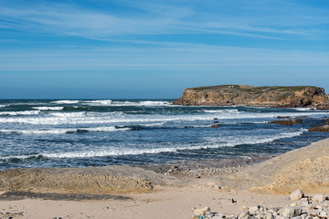 Fototapeta na wymiar Atlantic ocean coast in sunny day, Peniche, Portygal.