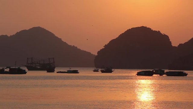 Sunset On The Bay Of Cat Ba Town, Vietnam