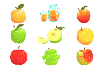Apples And Apple Juice Cool Style Bright Illustrations