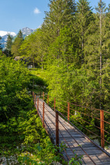 Fototapeta premium Rope bridge on the river Soca, Triglavski national park, Slovenia