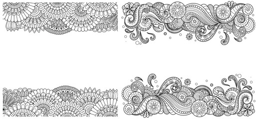 Beautiful mandala wave frames set for print on product or adult coloring book, coloring page. Vector illustration