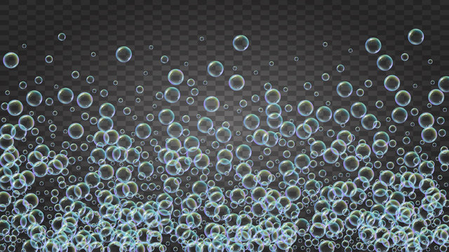 Bath bubble. Detergent soap foam and suds for bathtub. Shampoo. 3d vector illustration template. Creative fizz and splash. Realistic water frame and border. Isolated colorful liquid bath bubble.