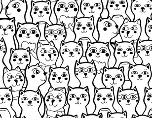 Seamless monochrome pattern with cute and funny cats.