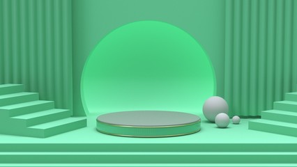 Abstract green background with geometric shape podium for product