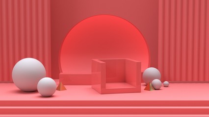 Render image of abstract pink color geometric shape background, modern minimalist mockup for podium display or showcase