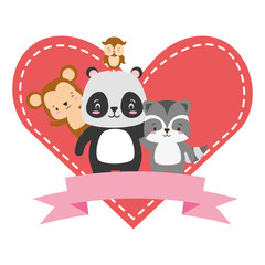 cute monkey panda raccoon owl animals heart love ribbon