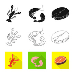 Vector design of fresh and restaurant icon. Set of fresh and marine vector icon for stock.