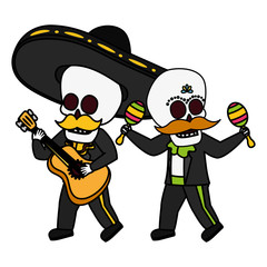 skeletons musician with guitar maracas viva mexico
