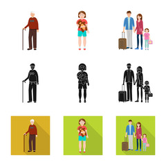 Vector design of character and avatar symbol. Collection of character and portrait stock vector illustration.