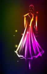 Hand-drawn fashion model from a neon. A light girl's. Fashion girl. Stylish fashion model. Fashion woman