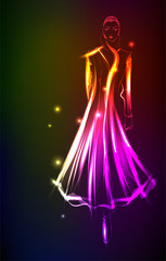 Obraz premium Hand-drawn fashion model from a neon. A light girl's. Fashion girl. Stylish fashion model. Fashion woman
