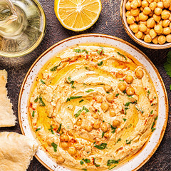 Hummus, chickpea dip, with spices.