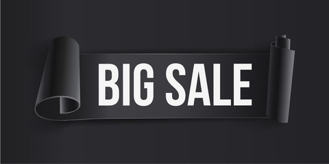 Black Big Sale Banner on dark background. Ribbon. Vector Illustration,Paper,carton.