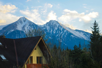 Fototapeta premium House in the mountains. Beautiful view of the mountain landscape, Tatra National Park, Poland.