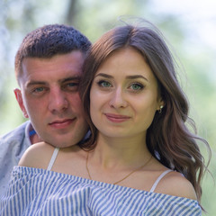 Couple of Lovers Joyfully Smiling at the Camera, Portrait.