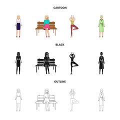 Isolated object of posture and mood symbol. Set of posture and female vector icon for stock.