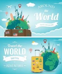 Image of Travel composition with famous world landmarks. Travel and Tourism concept. Vector printed on Printed Aluminium Shower Panels