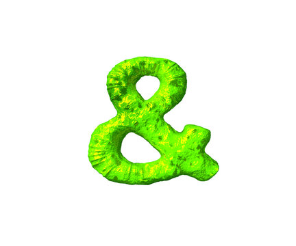 ampersand in space style isolated on white background - toxic slime alphabet, 3D illustration of symbols