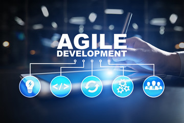 Agile development, Software and application programming concept on virtual screen.