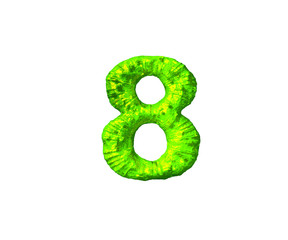 lime alien flesh alphabet - number 8 in alien style isolated on white background, 3D illustration of symbols