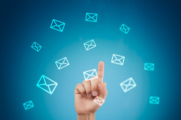 Messages icons on virtual screen. Communication concept.