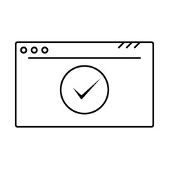 Browser web page site with checkmark. Outline approved and correct icon in flat style. Check tick mark as ok symbol of business process compliance concept thin line vector illustration