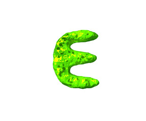 toxic slime alphabet - letter E in monstrous style isolated on white background, 3D illustration of symbols