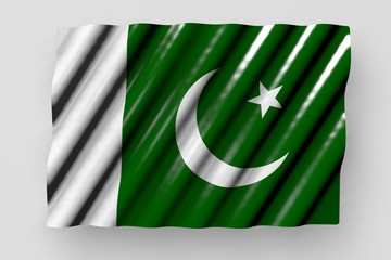 cute independence day flag 3d illustration. - glossy flag of Pakistan with big folds lay isolated on grey