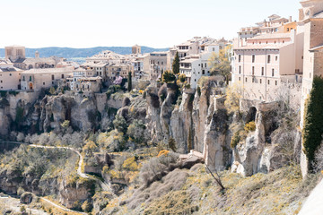 Fototapeta na wymiar Hanging houses on the stones in Cuenca city of Spain