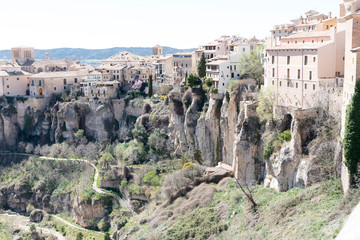 Fototapeta na wymiar Hanging houses on the stones in Cuenca city of Spain