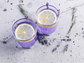 Lavender summer lemonade with lemon . A refreshing summer drink.