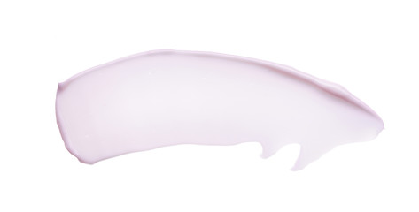 Gently pink strokes and texture of lip gloss or acrylic paint isolated on white background