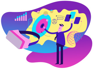 Cartoon character illustration for web design, presentation, infographic, landing page: IT, Internet, virtual reality