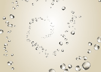Abstract water bubbles, spiral rising on a clear background.