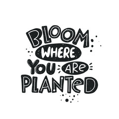 Bloom where you are planted. Hand drawn garden lettering, quote sketch typography. Motivational handwritten phrase. Poster, sticker, home decor, shop, placard, print design, card, motivation print