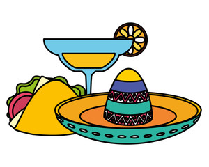 mexican hat with cocktail and taco