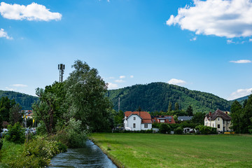 Beautiful village in Alpine mountains.
