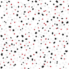 Repeated red and black stars cute seamless pattern for kids. Red, black colors. Vector illustration.