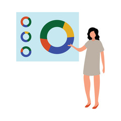Business corporate meeting office woman manager shows pie chart