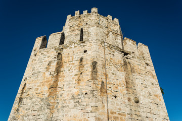 Fototapeta na wymiar Wall of the Methoni Venetian Fortress in the Peloponnese, Messenia, Greece.