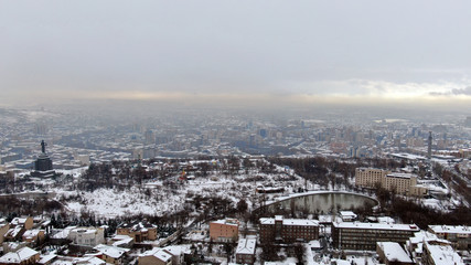 Obraz premium Aerial view on Yerevan City, Capital of Armenia, Winter