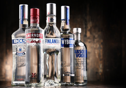 Composition with bottles of global vodka brands
