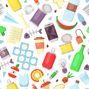 Seamless pattern with different types of waste