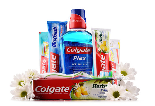 Composition with Colgate products isolated on white