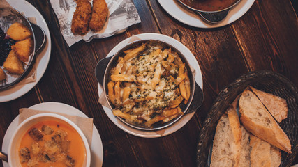 Tapas on wooden table