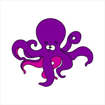 Octopus. Sad funny friendly octopus. For a children's coloring book. Vector image on white background.