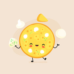 Cute happy cheese pizza character. 